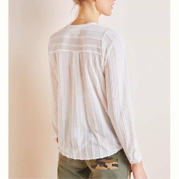 Maeve by Anthropologie White Wrap Blouse Textured Long Sleeve Top Size Medium - Picture 2 of 10